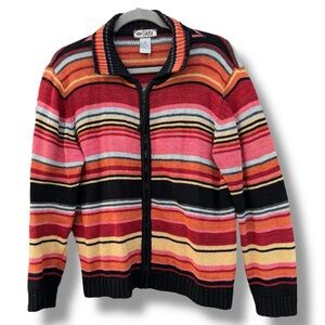 Vintage Tiara International Striped Zip-Up Cardigan